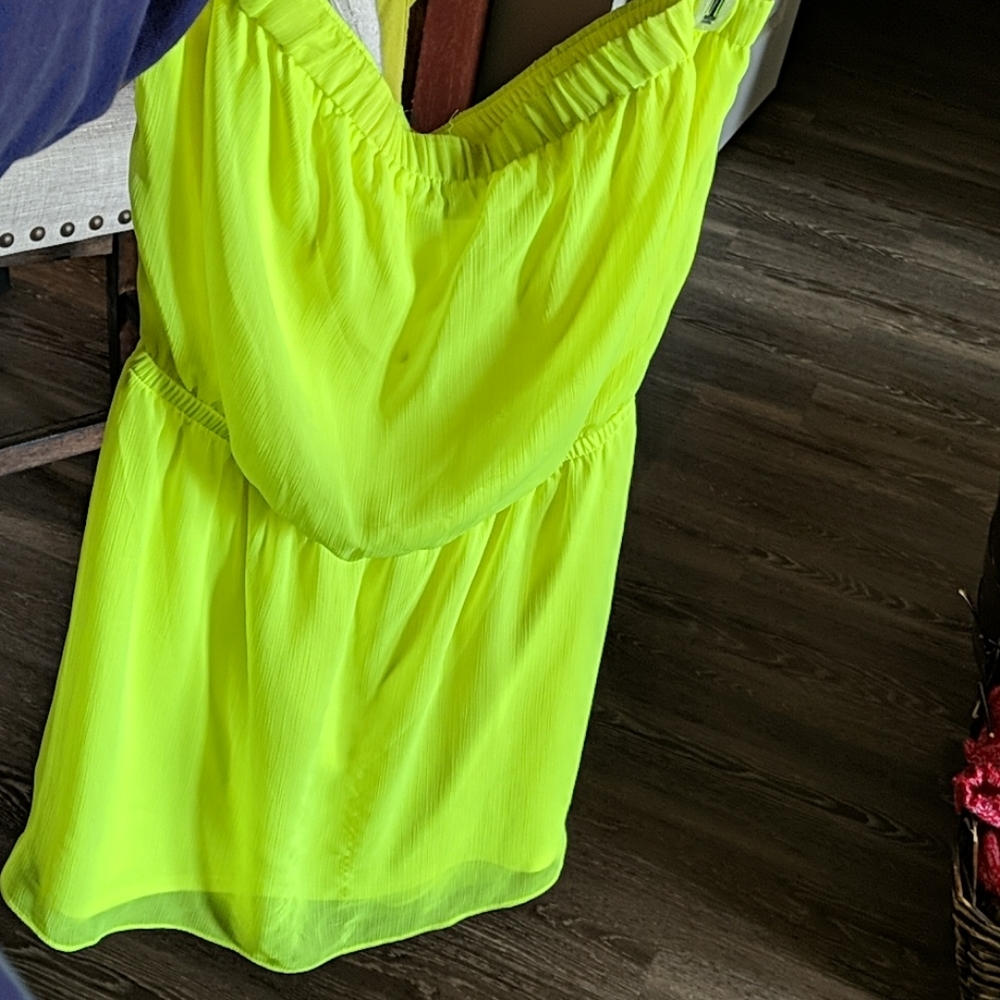Express Neon yellow strapless dress sz medium